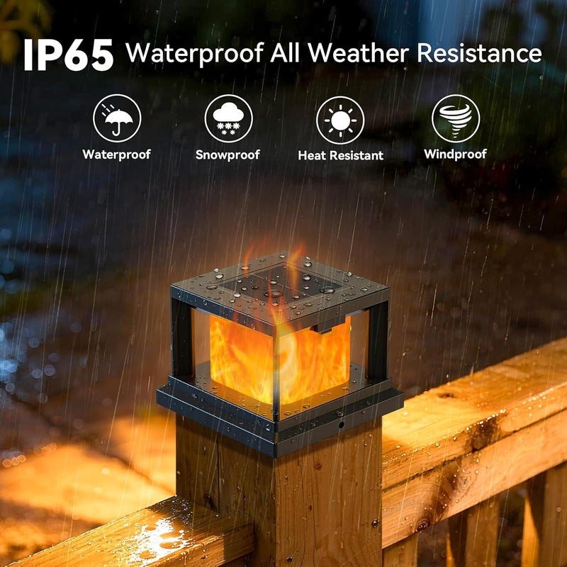 Brightever Solar Post Cap Light Outdoor with Flickering Flame, Waterproof Solar Powered Deck Cap Lights for 4x4 Wooden/Vinyl Post, Black High Brightness SMD LED Fence Halloween Lighting for Yard, Patio, 12-Pack - Image 5